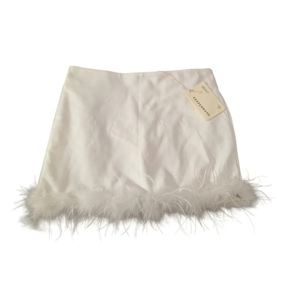 Peppermayo Lucia In Love Skirt White Feather‎ Trim Mini A Line Size 4 NEW Bridal